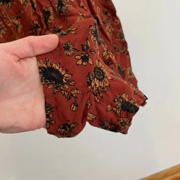 MOSSIMO SUPPLY CO Rust Red Burnt Orange Floral Sunflower Boho Sleeveless Romper - Picture 10 of 16